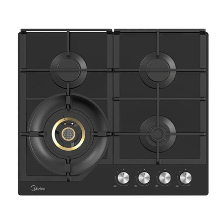כיריים גז MIDEA – 4 מבערים – זכוכית שחורה – מבער וולקנו טורבו